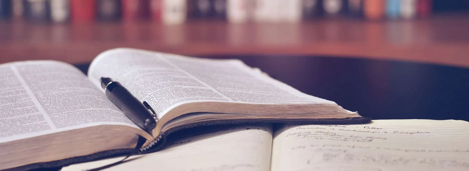 An open book in a library