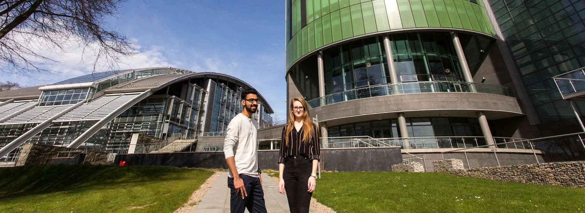 students smiling on rgu campus