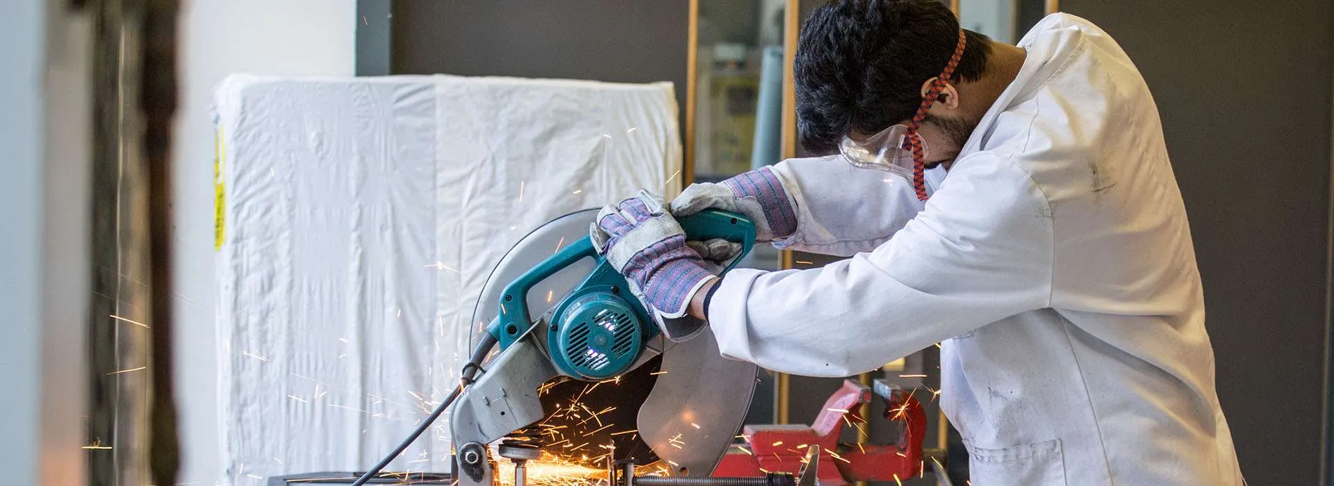 student using circular saw