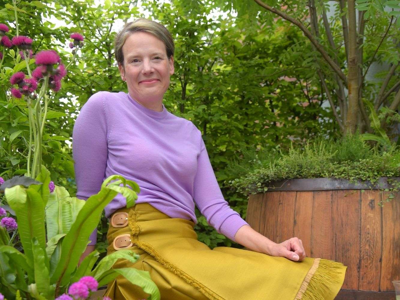 Andrea Chappell, RGU Creative Entrepreneur alumna from Acme Atelier in The Still Garden by garden designer, Jane Porter, at Chelsea Flower Show