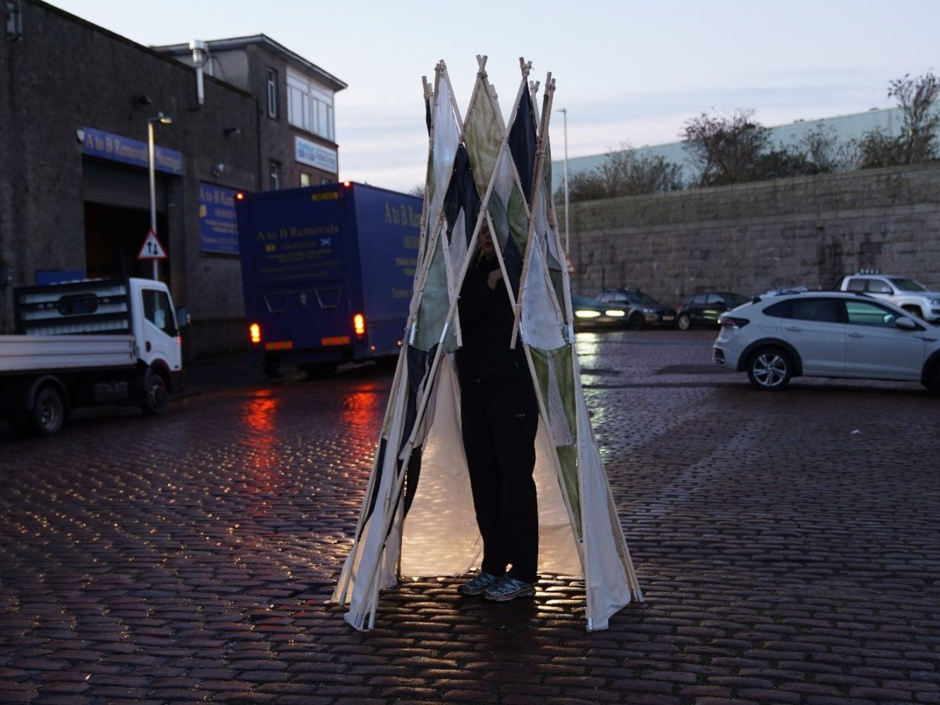 An invented piece of architecture on the cobbles in Aberdeen