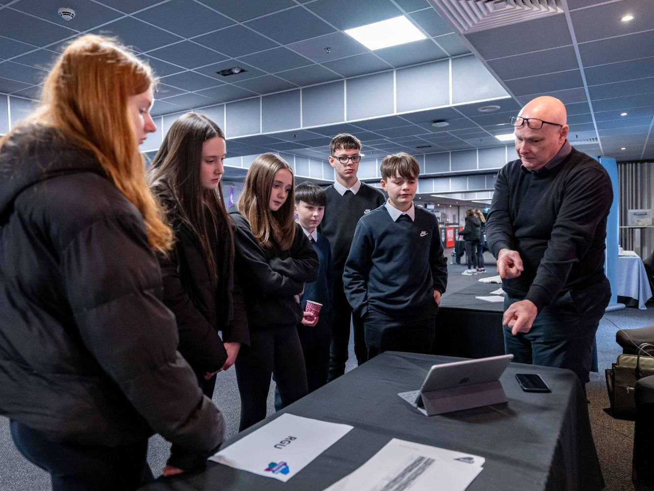 Neil Lamb, Scott's and pupils discuss RGU's involvement in Build Your Future