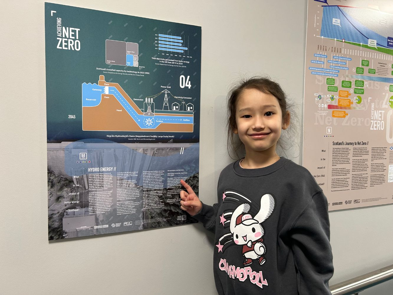 A young visitor of Aberdeen Science Centre poses by some of the exhibition posters