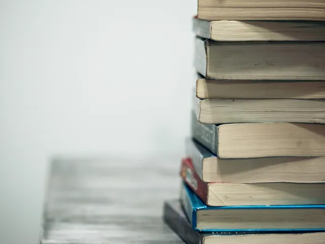 stack of books on a table