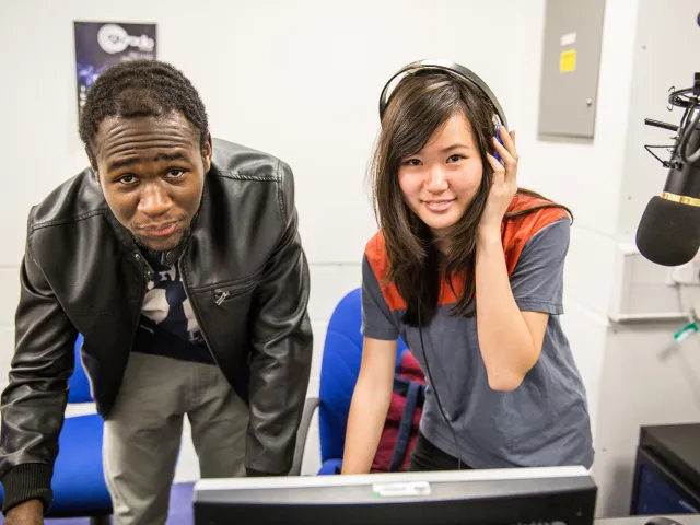 students in the radio studio