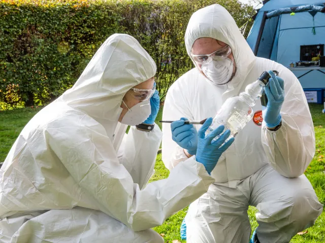 RGU Forensic students analysing mock crime scene