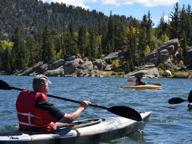 People kayaking on water in Scotland