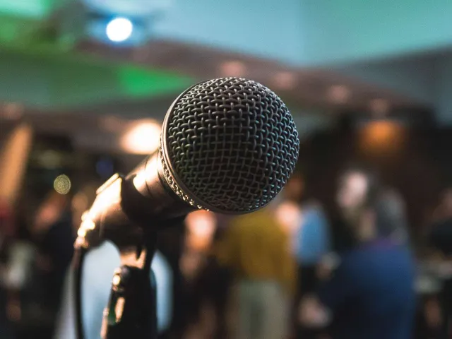 close up of microphone at event
