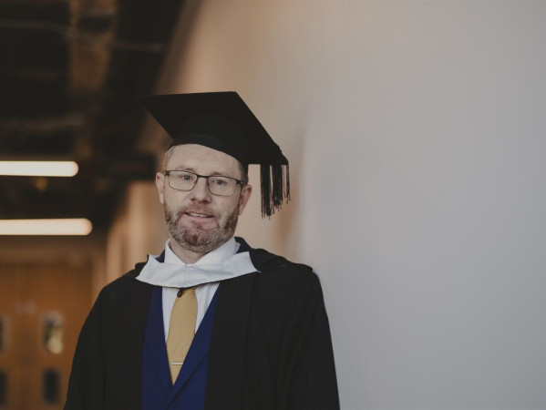 Paul McArdle, a graduate in Adult Nursing, celebrating at the P & J Live ceremony Winter 2024