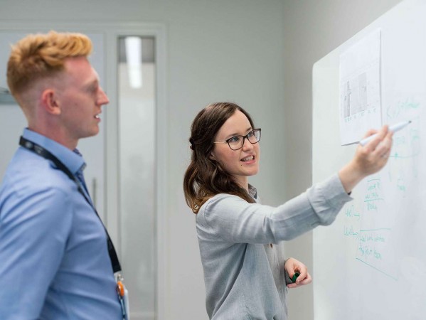 people looking at a whiteboard