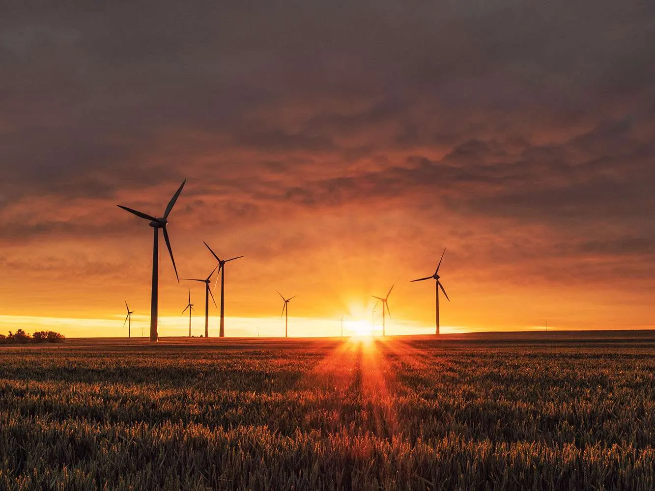 sunset with wind turbines